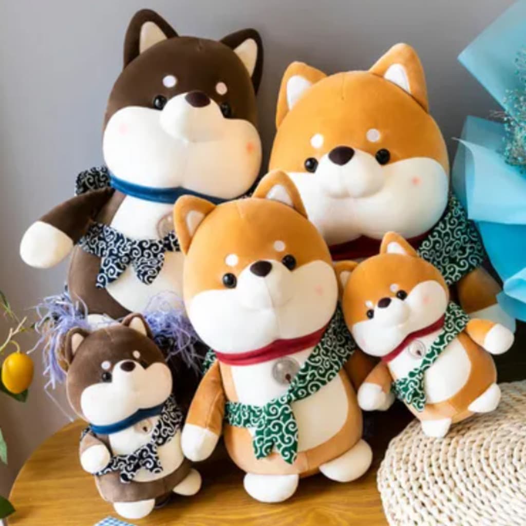 Pelúcia Shiba Inu Cachorrinho 24cm Macio e Fofinho com Lenço