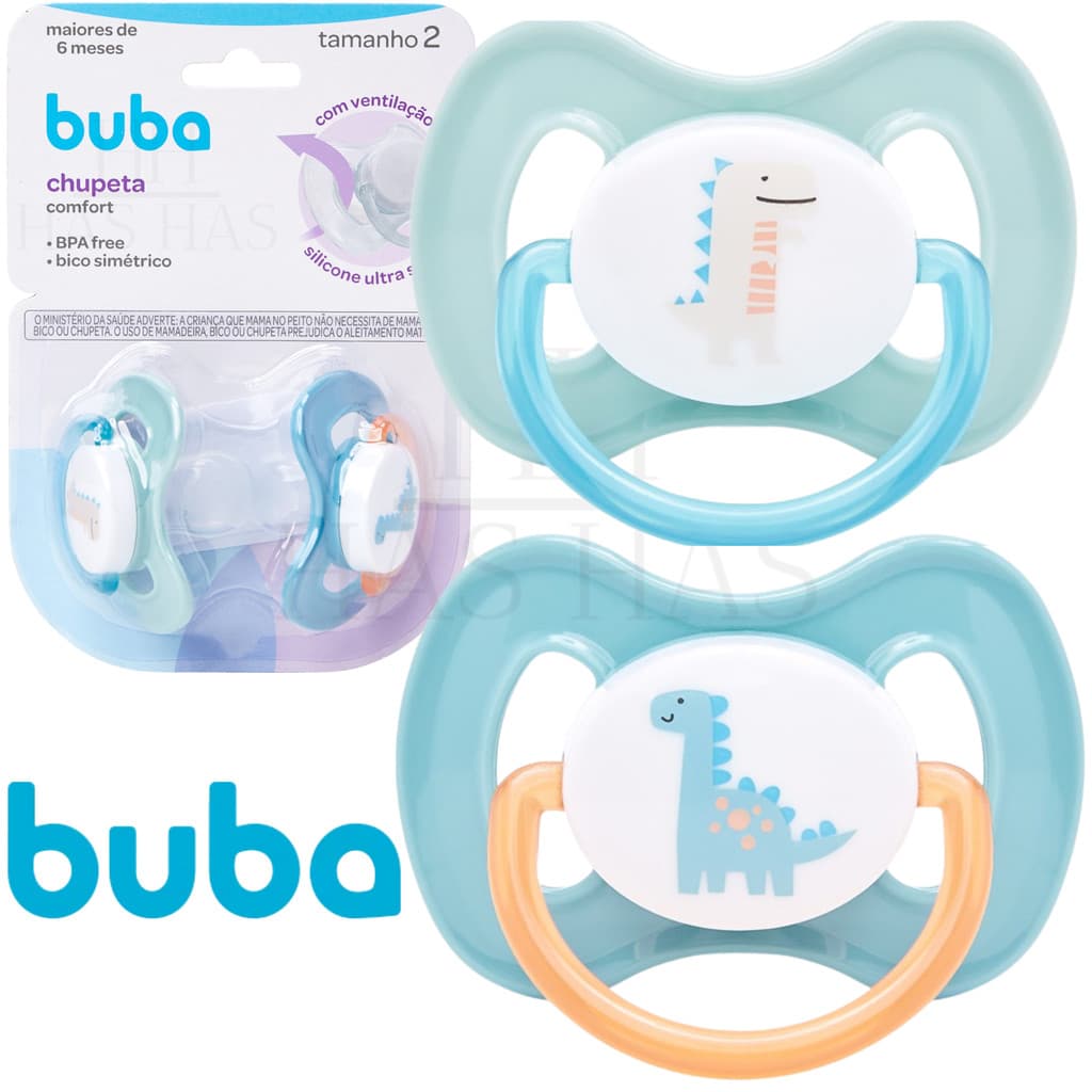 Kit 2 Chupetas Silicone Confort Ultra Soft +6 Meses Tamanho 2 Recém Nascido Bebe Bico Dino Buba