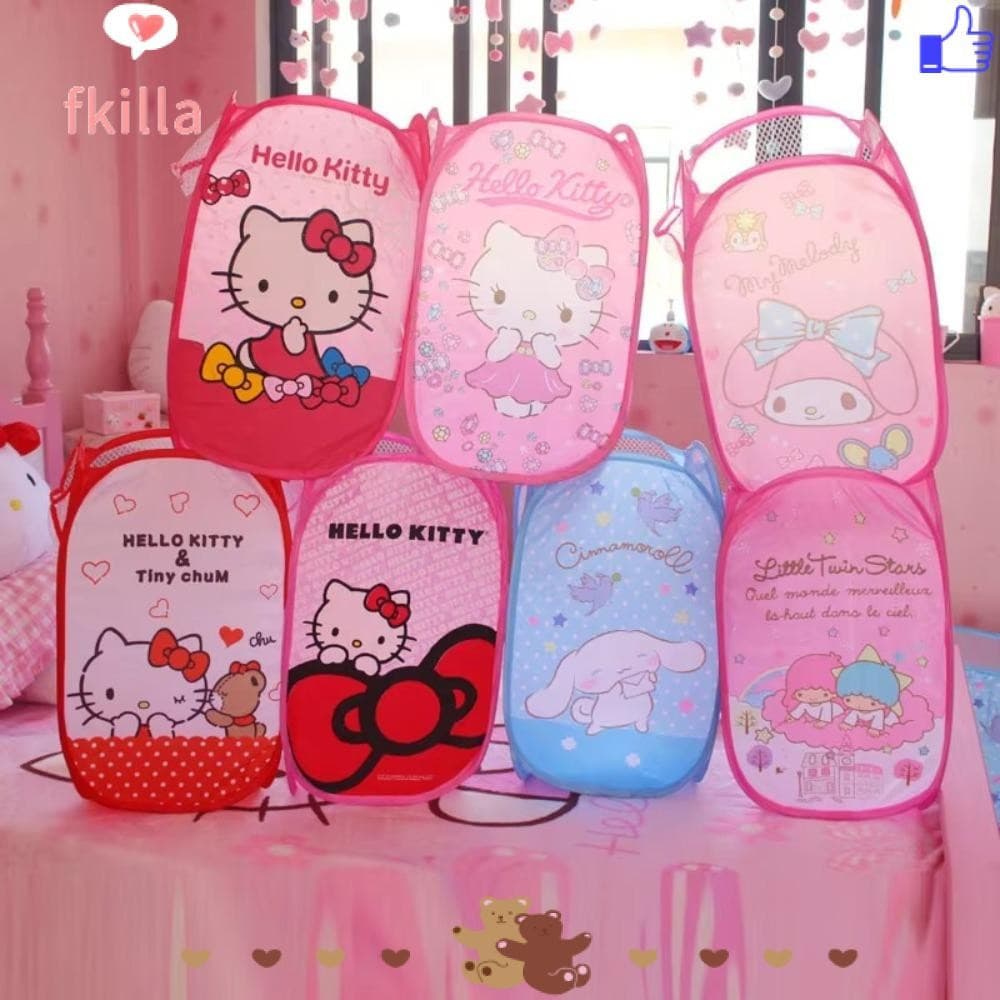 Cesto de Roupa Suja FKILLA Dobrável Sanrio Cartoon Cesto de Roupa Suja Fofo Grande Capacidade Hello Kitty Melo