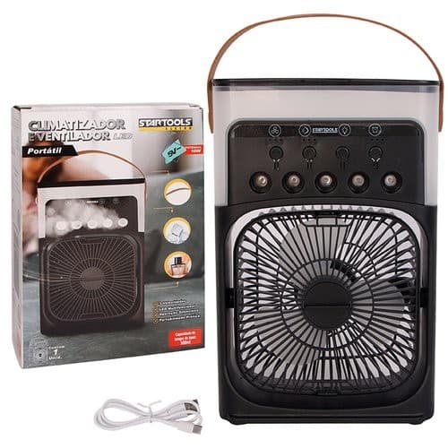Mini Climatizador Ventilador Portátil USB Umidificador De Ar Com Led 3 Velocidades Silencioso Preto