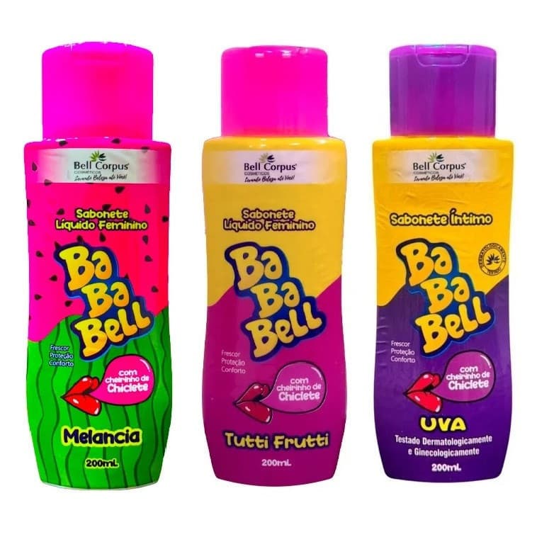 Kit 3 Sabonete Íntimo Líquido Bababell Tutti Frutti + Uva + Melancia 200ml - Bell Corpus