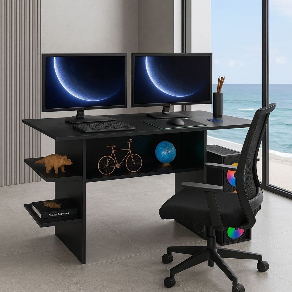 QUEIMA DE ESTOQUE - Mesa Gamer Escrivaninha para Estudo, Computador e Notebook - Cor Preta