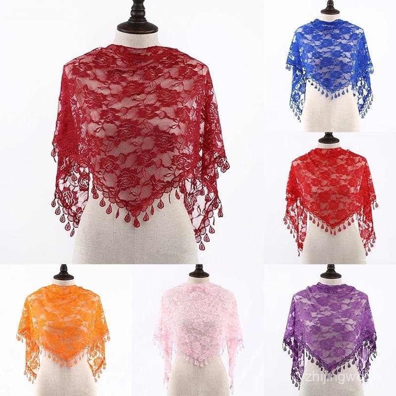 Novo Véu Triangular de Renda Jacquard Rosa Quatro Estações, Xale de Poliéster para Mulheres Muçulmanas Igreja 5NUQ