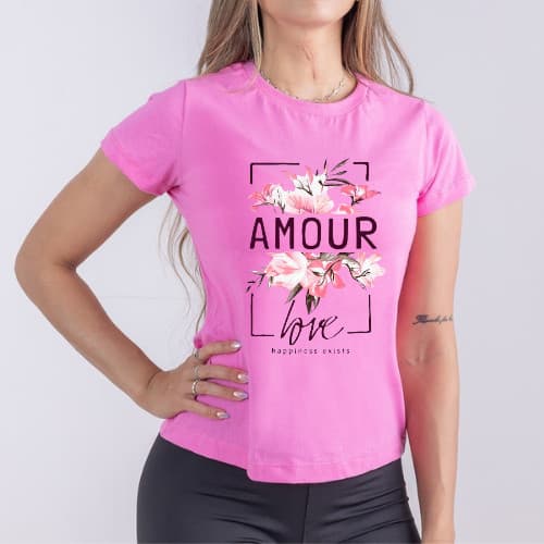 Camiseta Baby Look Feminina Algodão Amor Casual Moda