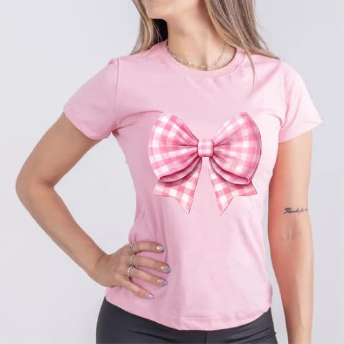 Camiseta Baby Look Algodão Laço Fashion Moda Cores
