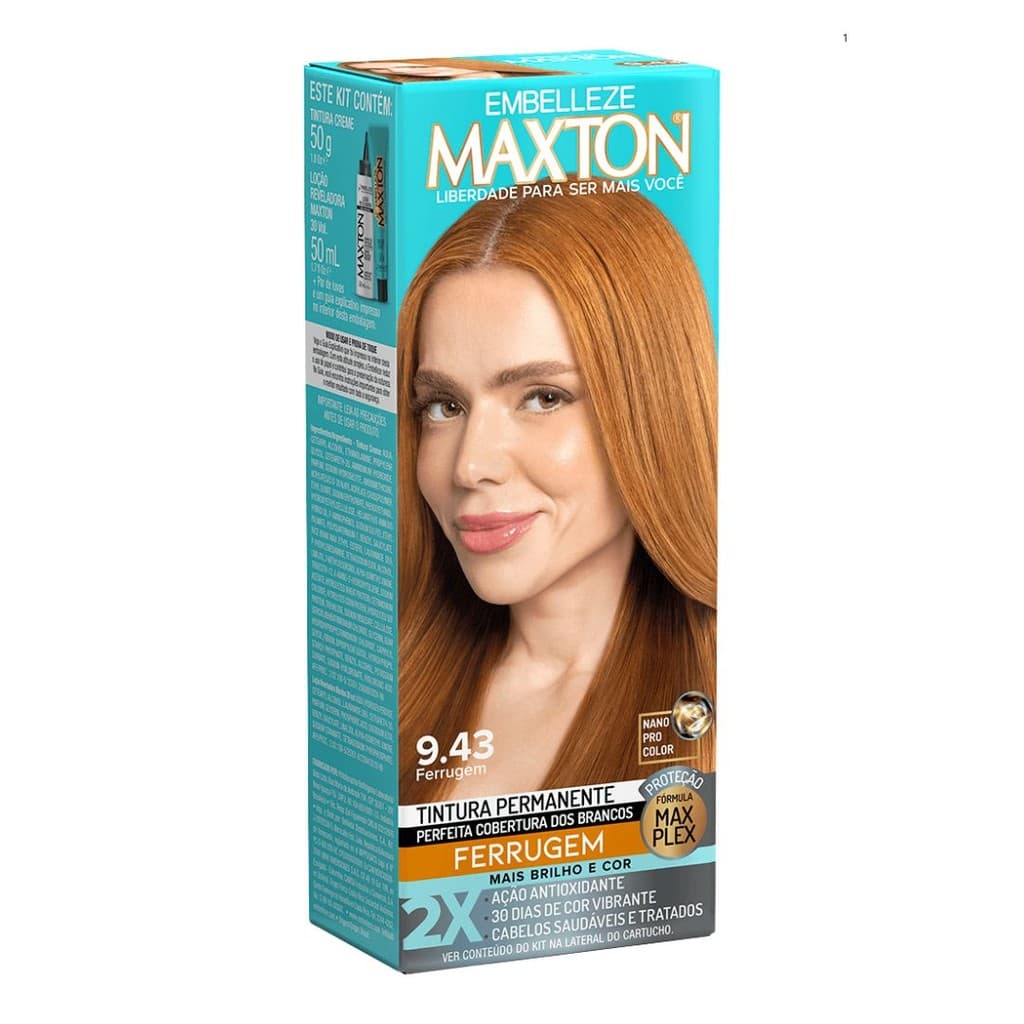 Tintura Maxton 9.43 Ferrugem Embelleze Coloração Permanente Cobre Intenso Com MAX PLEX