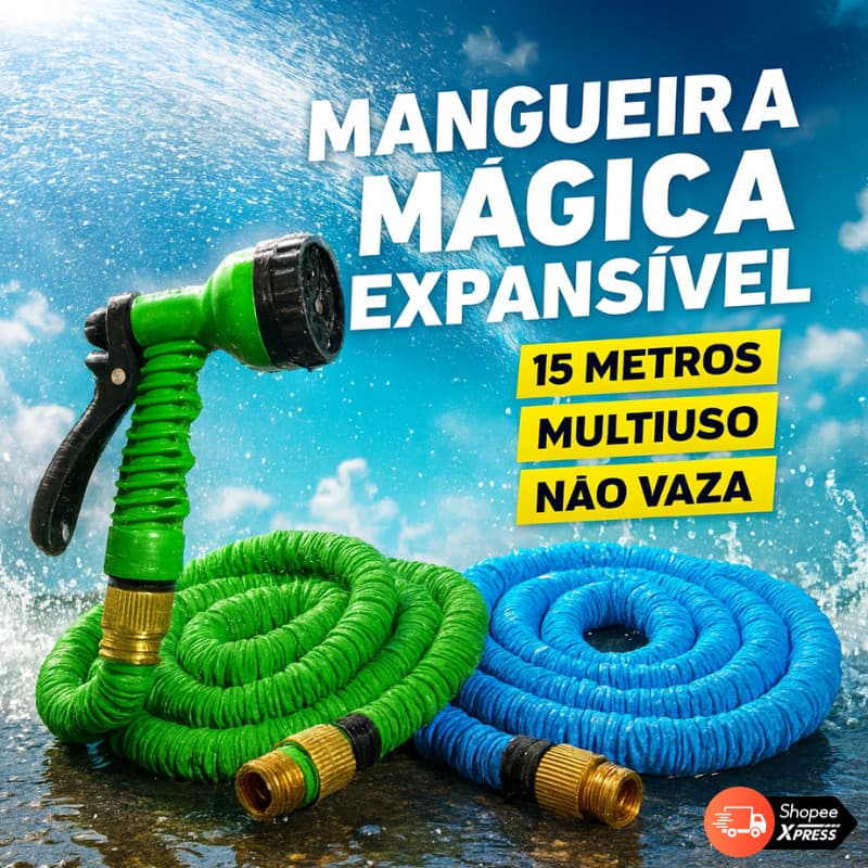 Mangueira Expansível Mágica 15 Metros com Bico Pulverizador Jardim Limpeza
