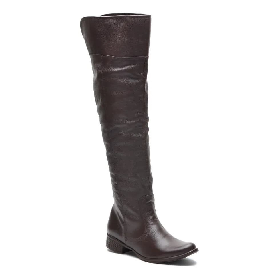 Bota Over Feminina Cano Longo Couro Legítimo Café 35