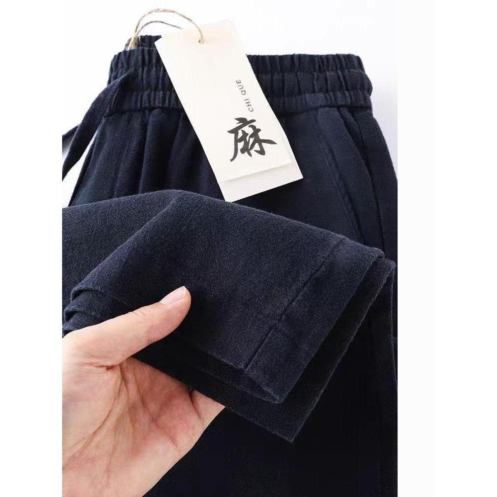 High-End puro algodão linho calças masculinas verão fino algodão linho calças masculinas Drape calças casuais soltas cal