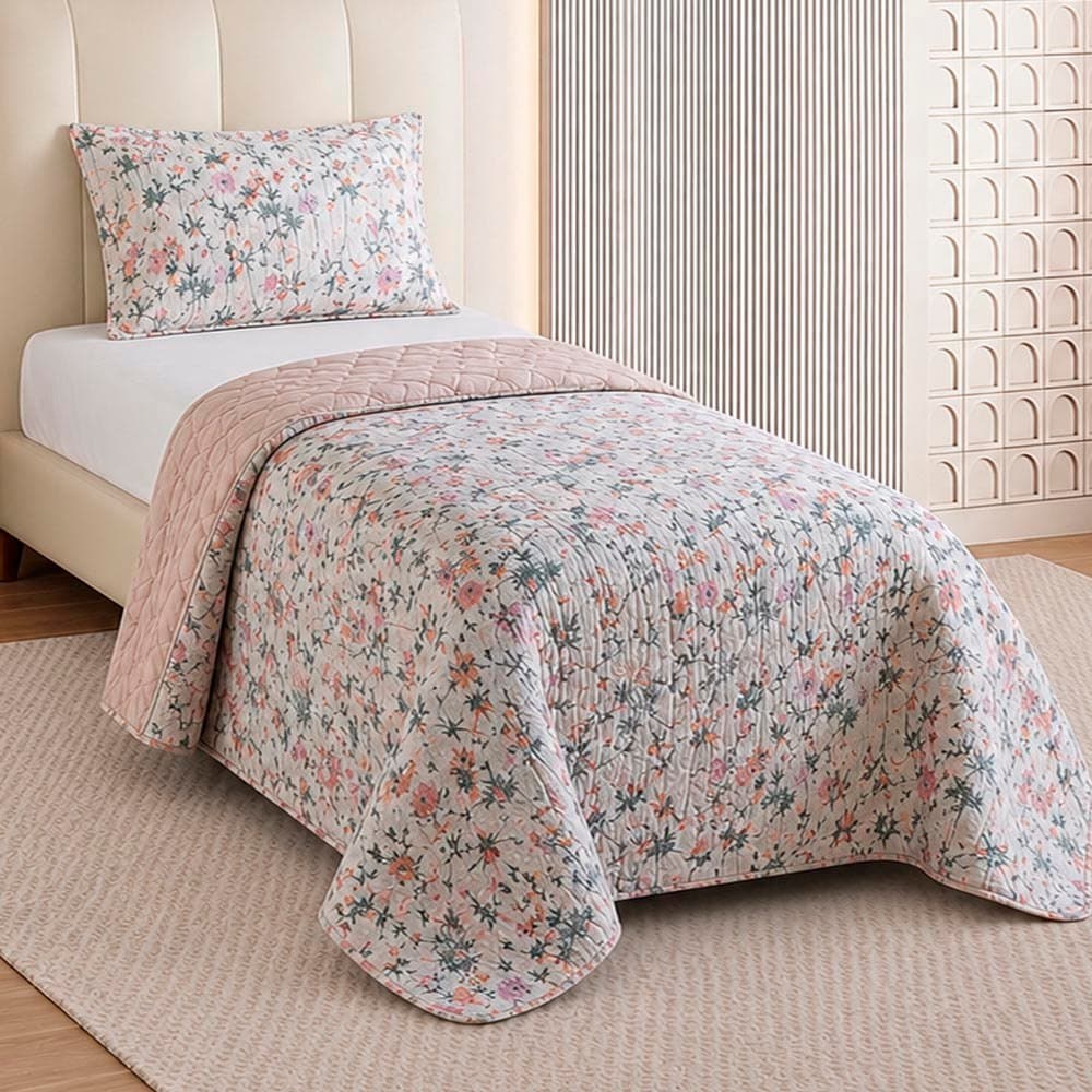 Kit Cobre Leito Colcha Anarruga Estampada 2 Peças Solteiro Campestre 160x240cm Sonhare