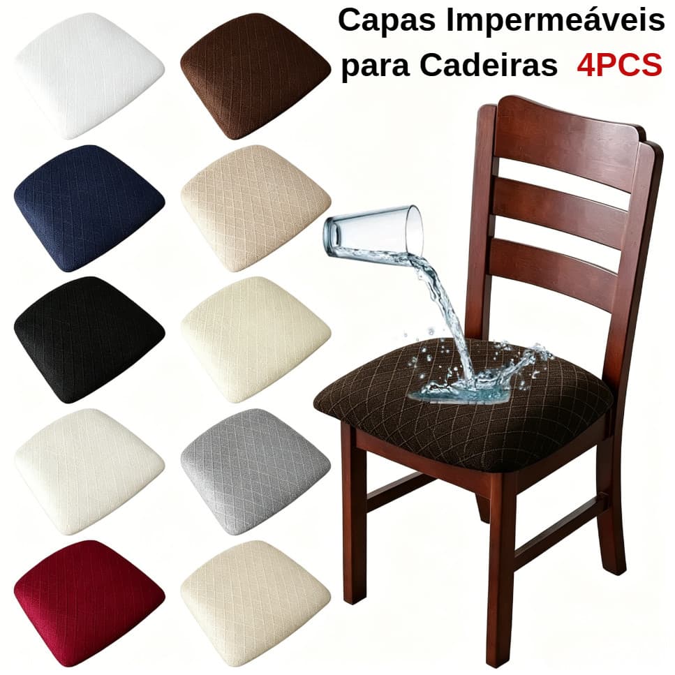 Kit 4 Capas para Cadeira de Jantar Impermeáveis Elásticas Laváveis Proteção Contra Água Manchas e Sujeira