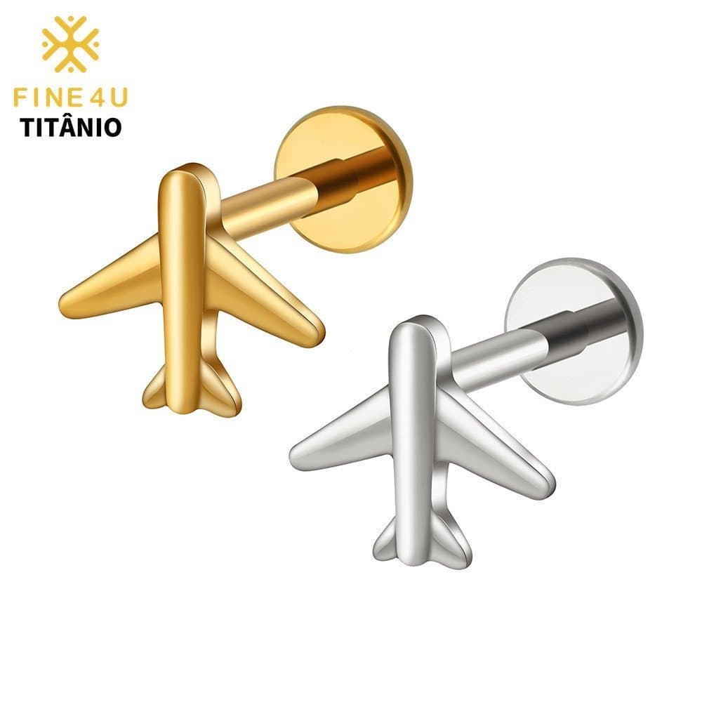 FINE4U Piercing Orelha Titânio 16G Mini Avião Para Tragus Cartilagem Helix Conch ASTM F136 Titânio