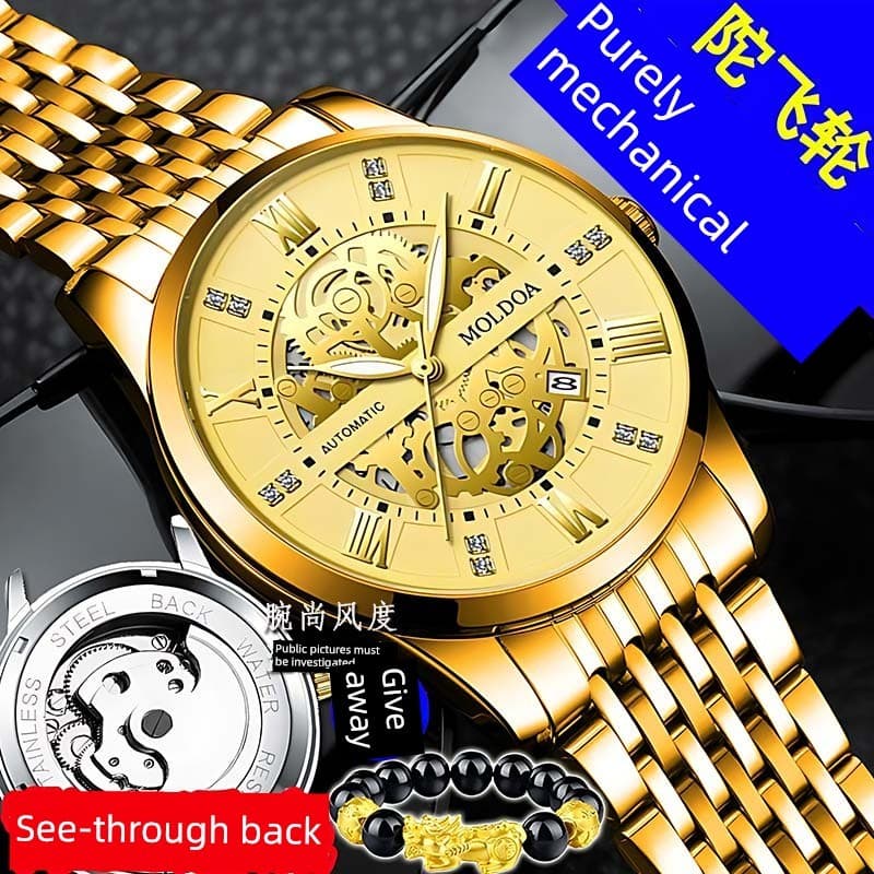 relogio masculino Relógio de ouro suíço genuíno relógio mecânico puro masculino turbilhão calendário luminoso à prova dw