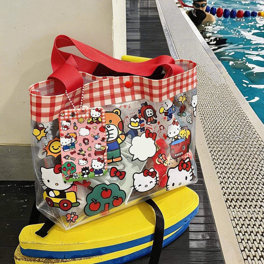 Saco de natação para gatos com estampa completa, separação seca e molhada, portátil, à prova d'água, óculos de natação,
