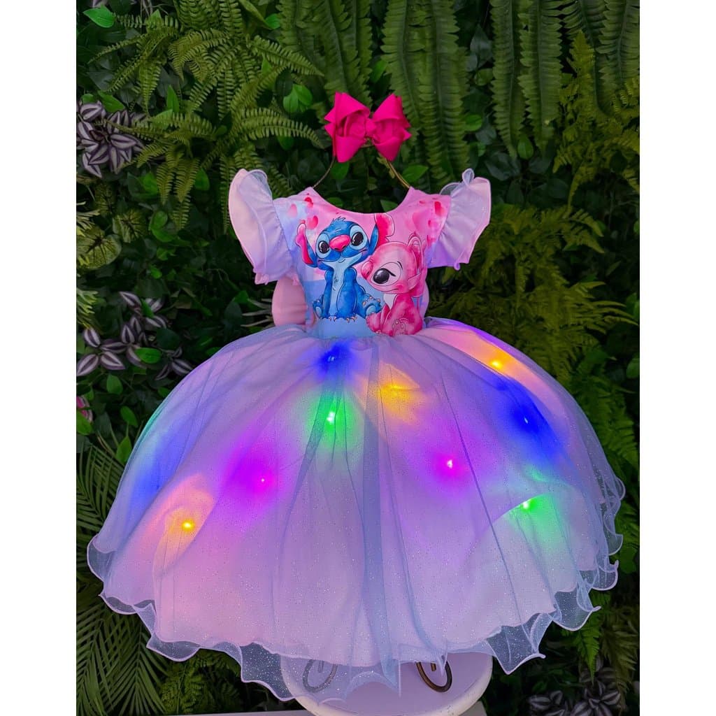 Vestido Refinado Tematicos Ysa Kids Lilo Stitch Rosa Bebe co