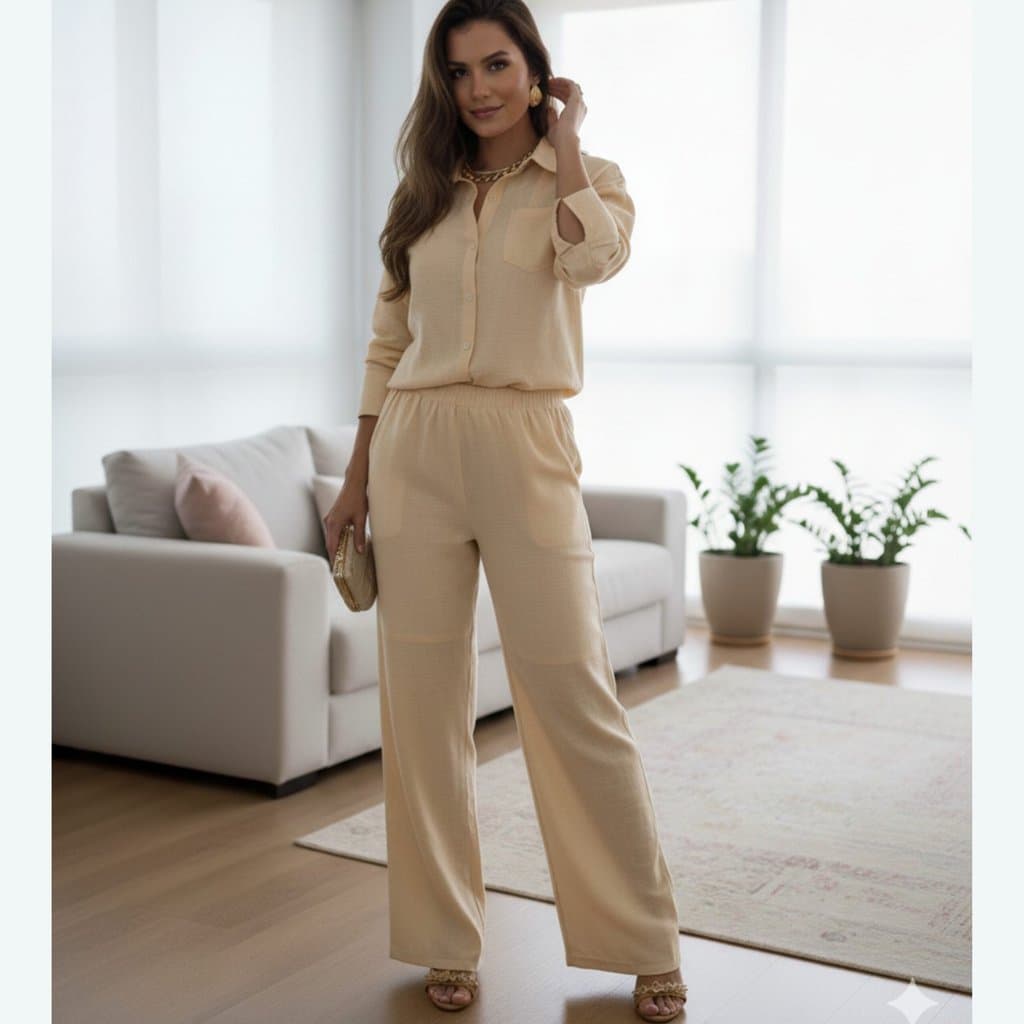 Conjunto Alfaiataria Camisa Manga Comprida e Calça em Linho - Social Casual