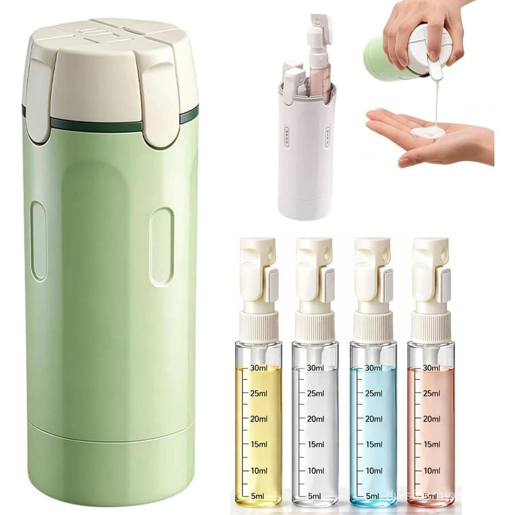 Frasco Dispensador de Viagem 4 em 1, Frascos Recarregáveis à Prova de Vazamentos para Armazenar Shampoo, Loção e Mais, T