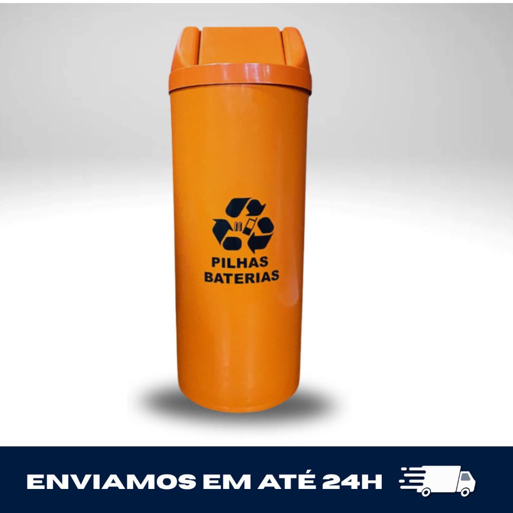 Coletor Pilhas e Baterias 22L Tampa Vai e Vem Lixeira Sustentável Reciclável Descarte Correto  TVV