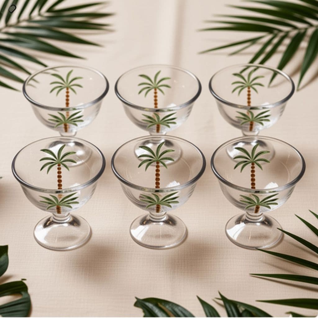 Taça 6 pcs Sobremesa Palm Hand Painting 180ml Cristal Ecológico - Lyor
