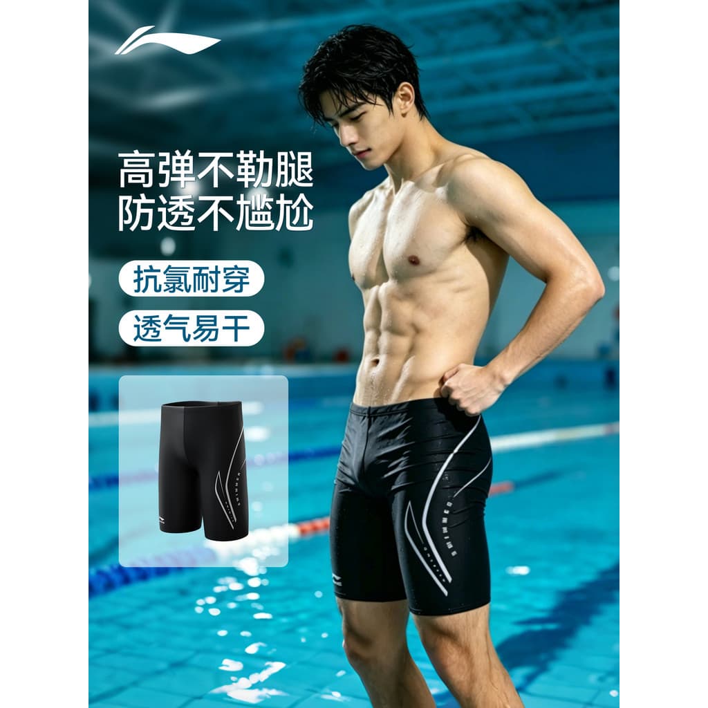 Li Ning Calção de banho masculino adulto terno de três peças cinco pontos adolescentes Anti-constrangimento corrida