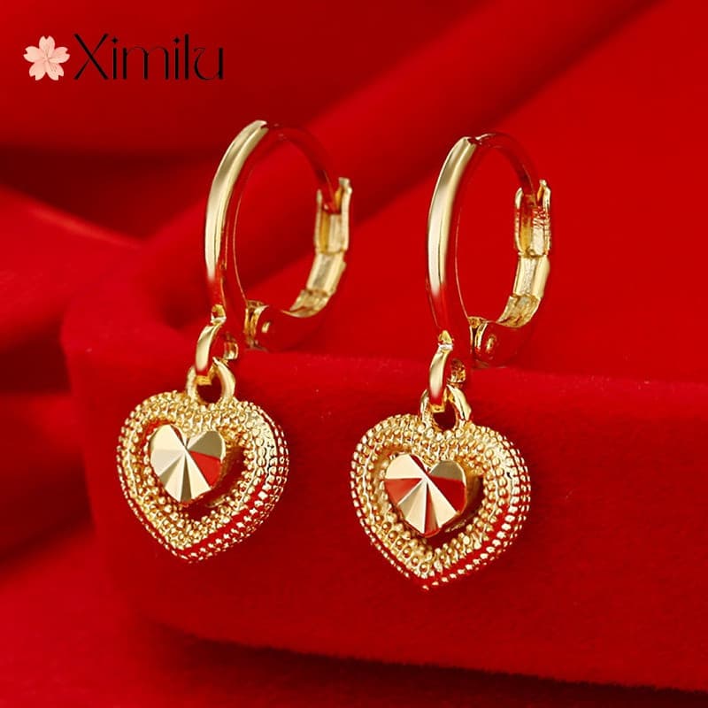 ❤ Original luxo areia ouro romântico amor coração orelha fivela feminino elegante brincos simples confissão jóias