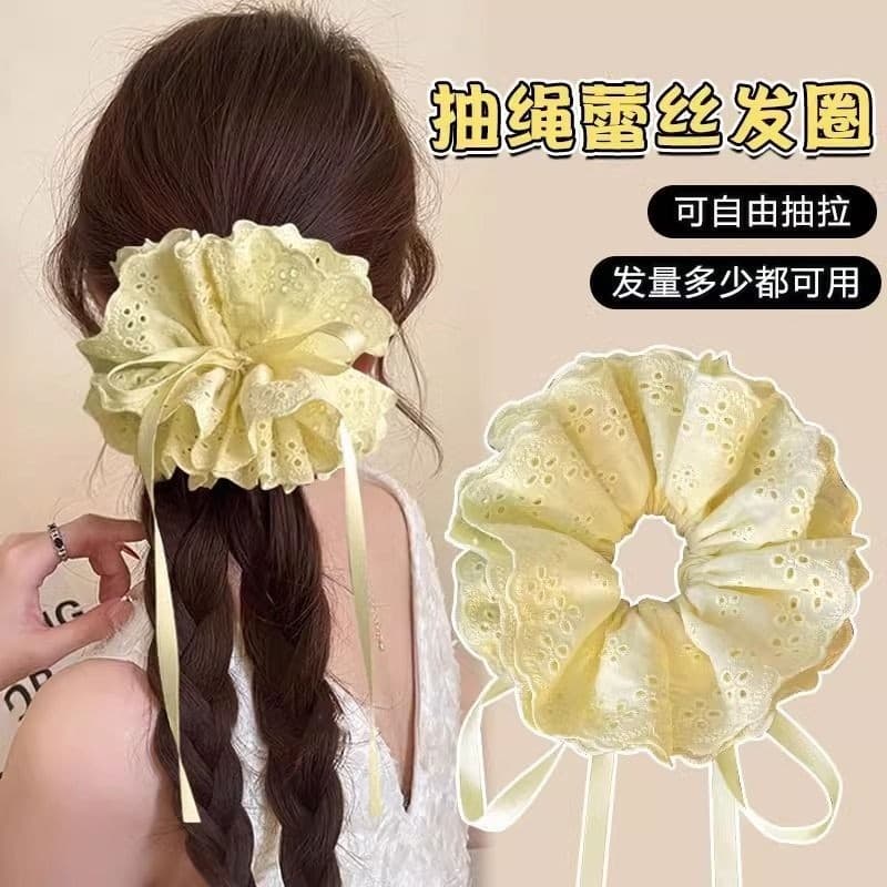 Renda laço anel de cabelo cordão renda Oversized plissado Scrunchy anel rabo de cavalo cabeça corda bola corda de cabelo