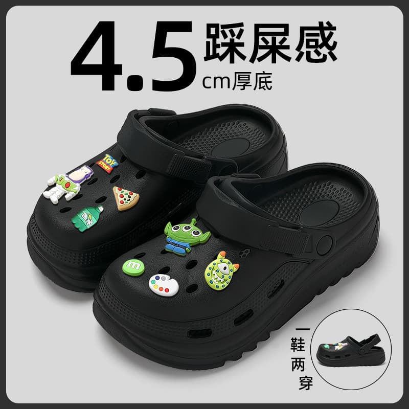 Sapatos masculinos de sola grossa com buraco, roupa externa de verão 2025, novo estilo, antiderrapante, eva, merda, meio
