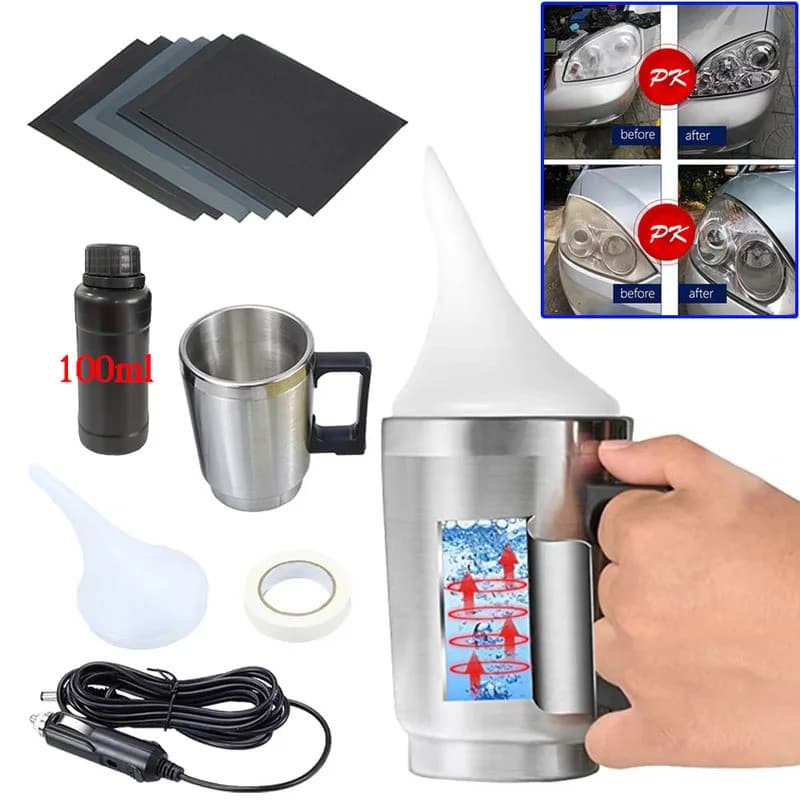 Kit de Polimento de Faróis de Carro 100ML, Líquido Polimérico para Restauração de Faróis, Kit de Limpeza e Reparação de