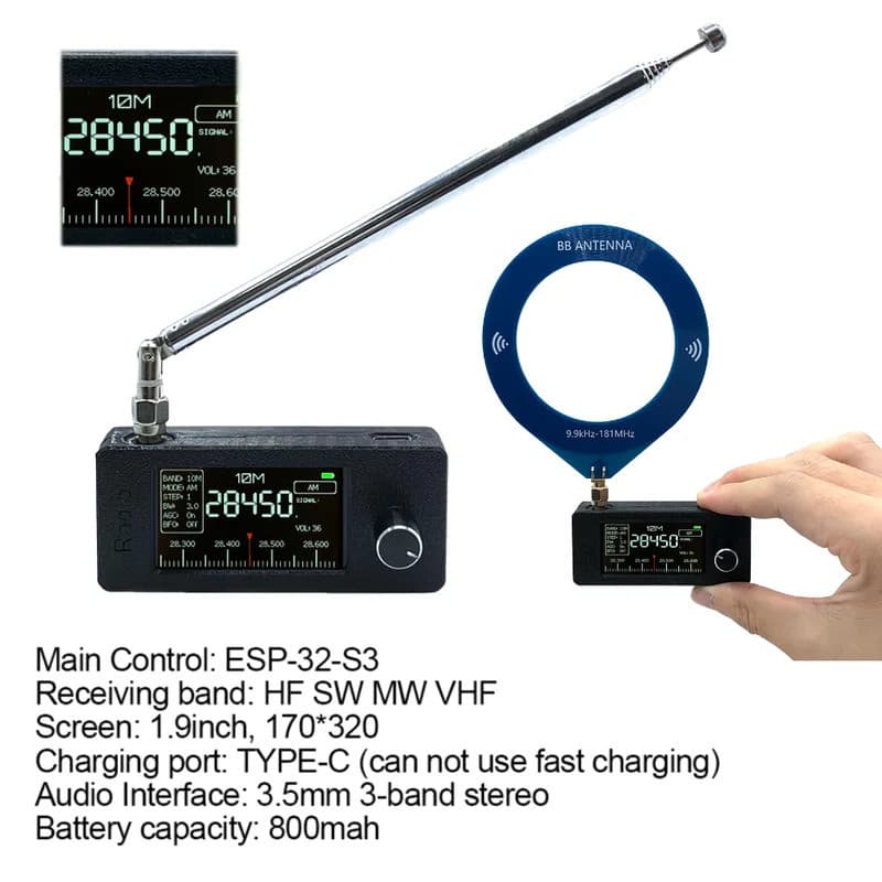 Rádio Portátil Mini SI4732 0.5-108mhz LSB USB AM FM Rádio de Bolso com Tela IPS de 1.9 polegadas Receptor de Rádio de To