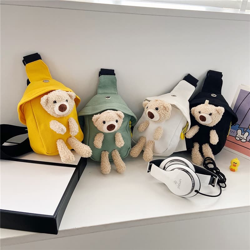 Crianças sacos 2022 inverno novo estilo saco do mensageiro bonito urso saco de peito meninos meninas Mini saco de lona s