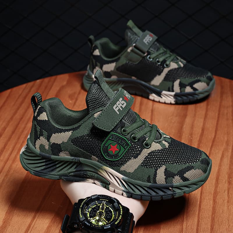 Crianças camuflagem sapatos meninos sapatos de verão acampamento liberação sapatos malha respirável tênis médio grande S