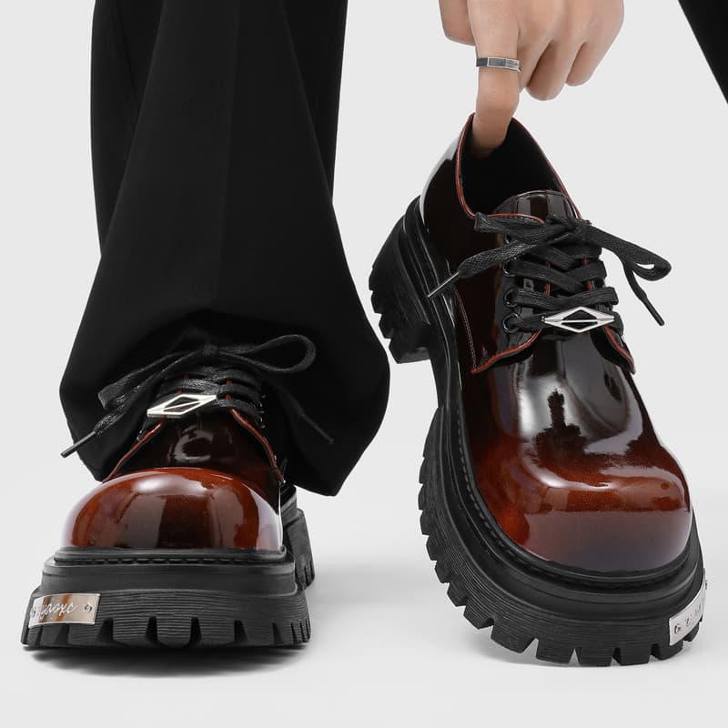 Moda All-Match novos sapatos de couro de dedo grande dos homens britânicos de sola grossa couro envernizado aumentado br