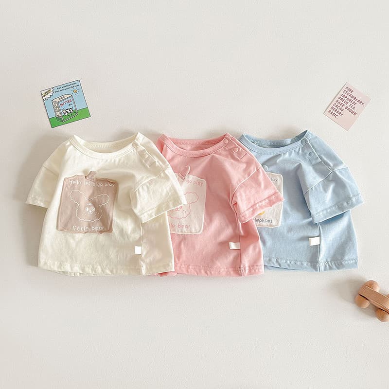 Camiseta infantil verão masculino feminino bebê bonito dos desenhos animados remendo topo estilo fino bebê verão estilo