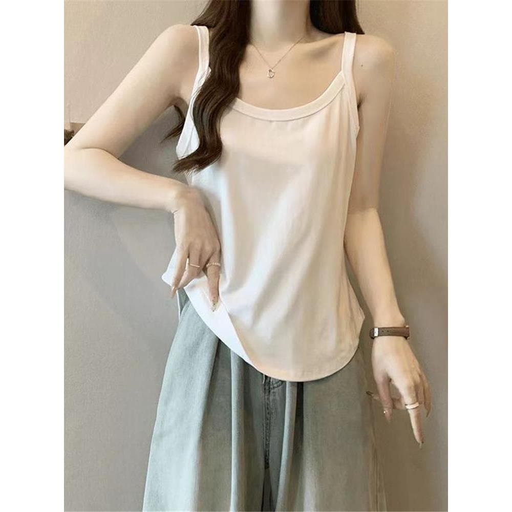 Camisola feminina de seda gelada com decote em U, 40-115kg, Slim fit, cor sólida, estilingue interno, tamanho grande, be