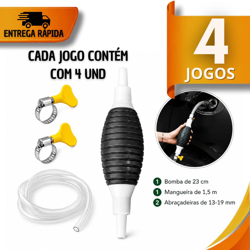 Utilidade Bombas Sucção Manual Com Mangueira + Abraçadeira Borboleta Gasolina Líquidos Praticidades