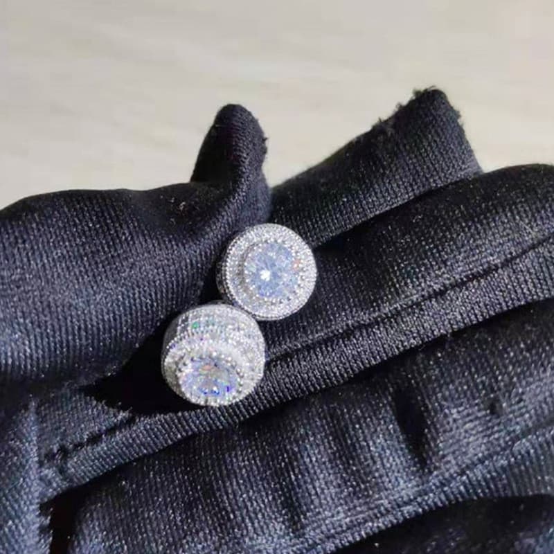 [Estoque pronto] Hip-Hop Micro-Incrustado Brincos de Diamante Cheio de Zircão Brincos Redondos Retro Pronto Estoque Joia