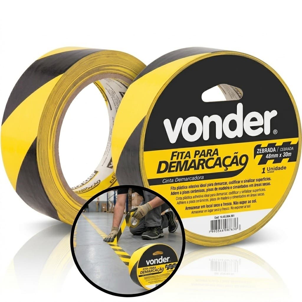 Vonder, Fita Adesiva Para Demarcação, 48mm 30m Zebrada