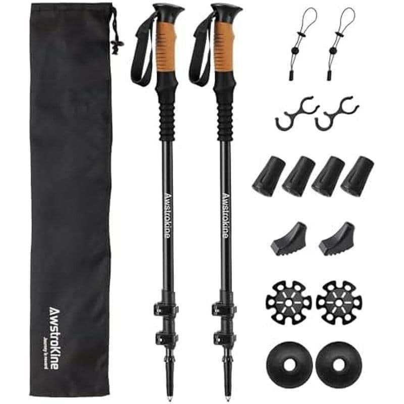 Bastões De Trekking Em Fibra De Carbono-Caminhada Dobráveis Leves Com Punhos De Cortiça & amp ; Quick Flip Locks , Ajust