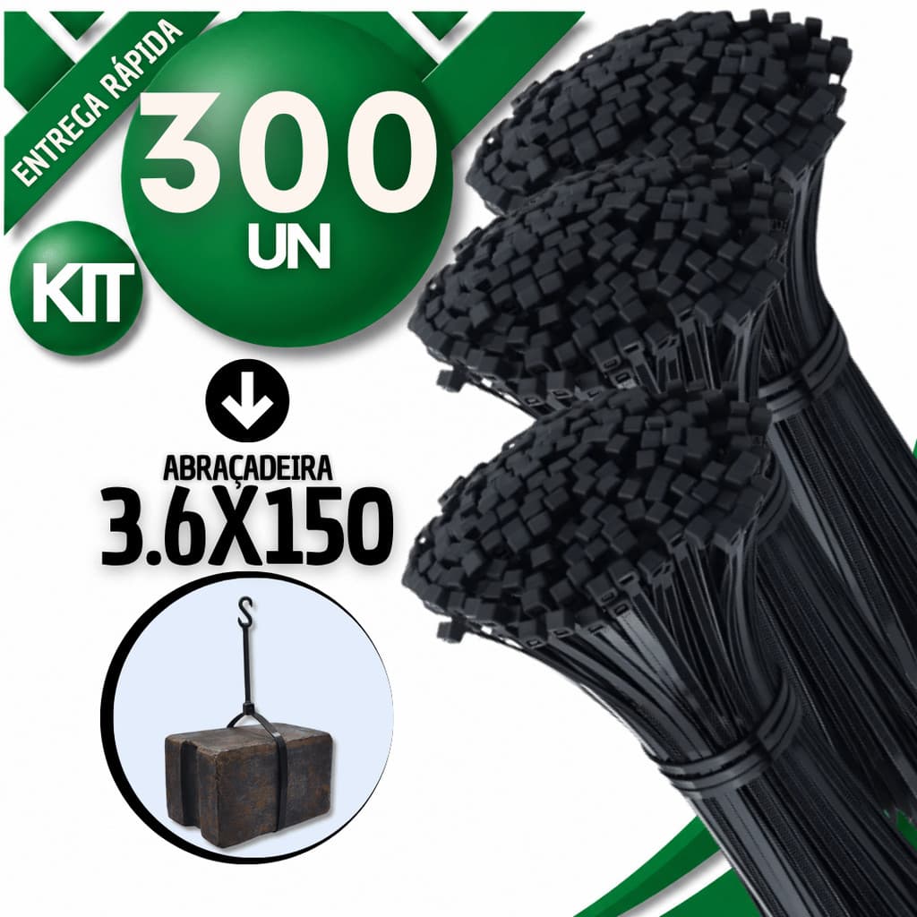 Jogo Abraçadeira Nylon Enforca Gato Preto 3,6x150MM Cinta Plástica Resistente Fios Cabos Garantida
