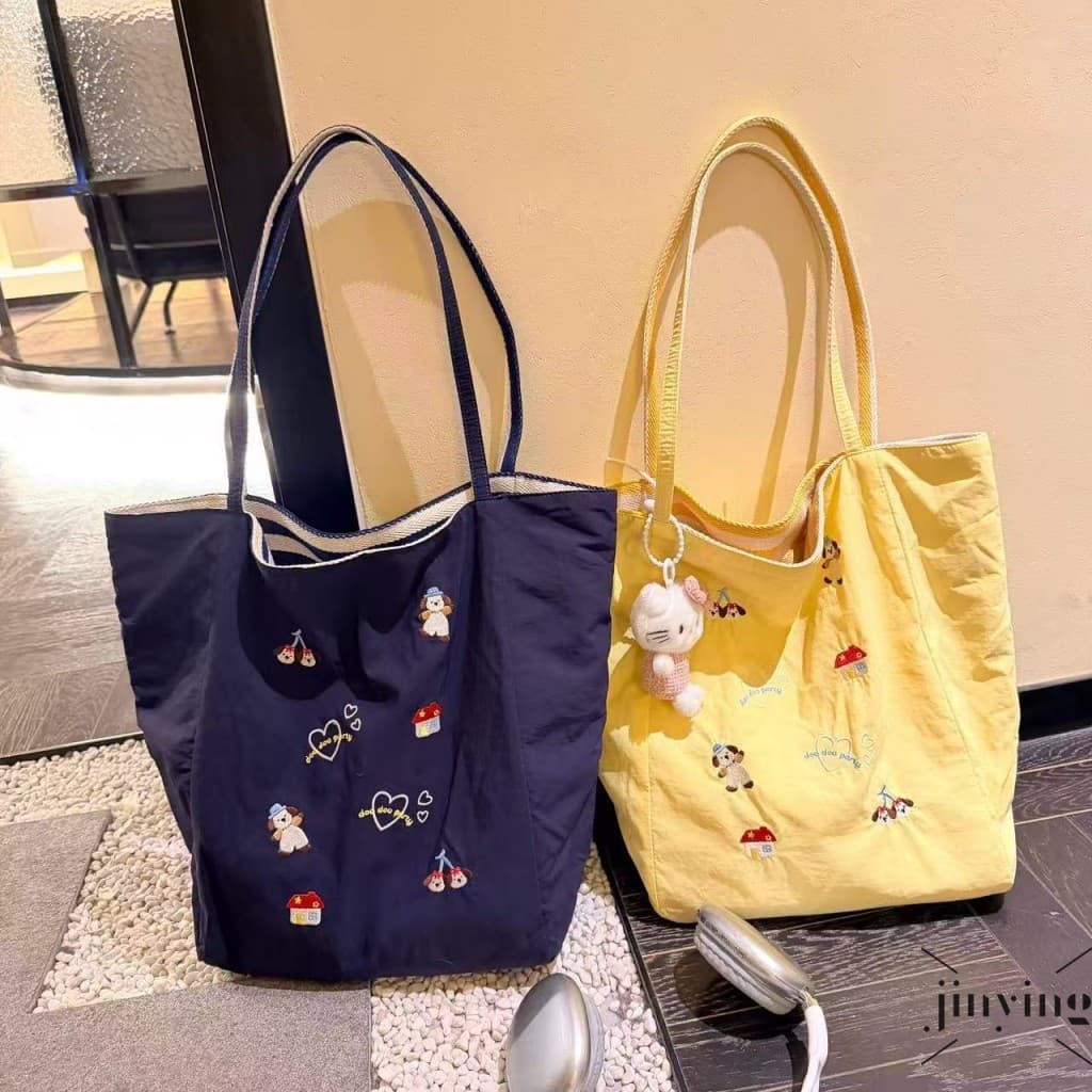 Sacola Bordada Estilo Coreano Para Mulheres – Bolsa De Ombro Casual De Grande Capacidade