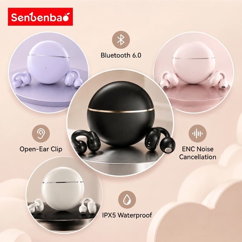 Senbenbao Q70 Fones De Ouvido Mini Clipe Bluetooth ENC Microfone Com Cancelamento De Ruído Duplo Fone Sem Fio De Qualida