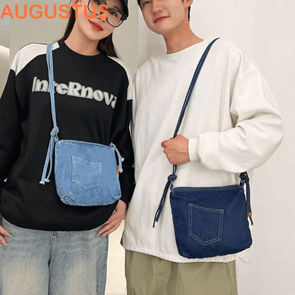 Bolsa De Lona Jeans AUGUSTUS , Vintage De Grande Capacidade Estilo Rua Compras Y2K Crossbody Sólida