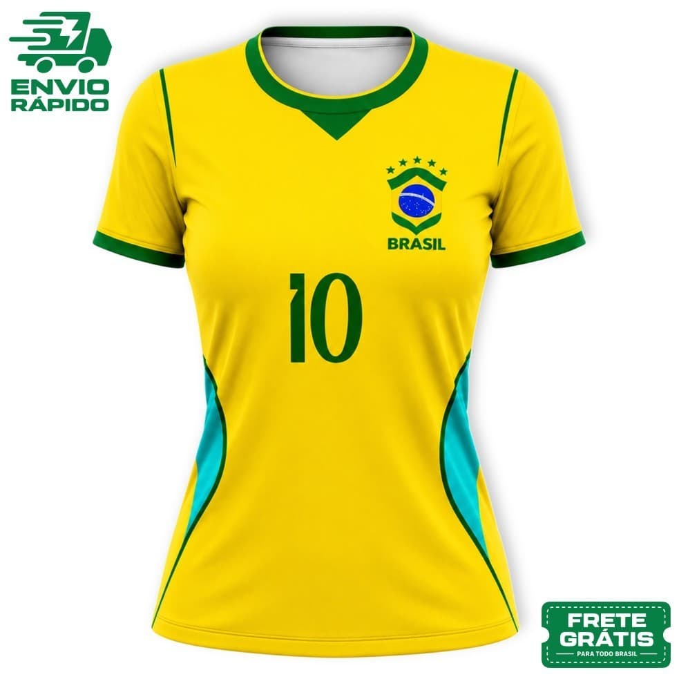 Camisa Camiseta MODELO AMARELA Brasil Copa Feminina BABY LOOK Nova 2026