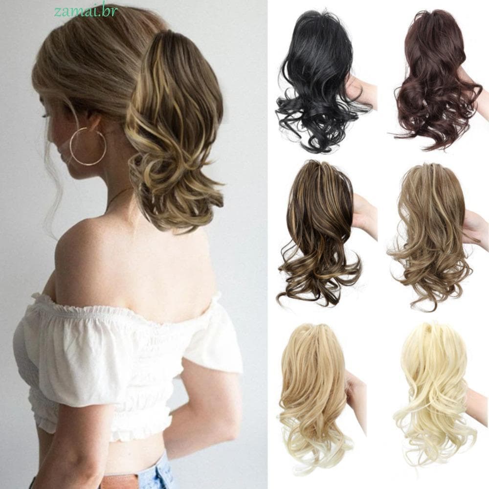 Extensões De Rabo De Cavalo ZAMAI Claw Clip , Encaracolado Curto Sintético Loiro Preto Marrom , 12 Polegadas