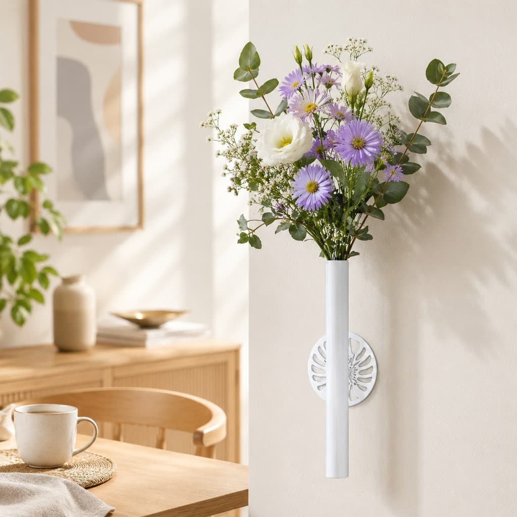 Suporte Tubinho De Parede Para Flor Artificial Com Fita Dupla Face Branco
