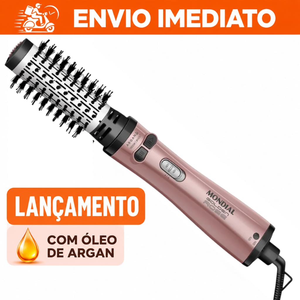 Escova Rotativa Secadora Modeladora Mondial Golden Rose ERB-12 1300W Bivolt 127V/220V
