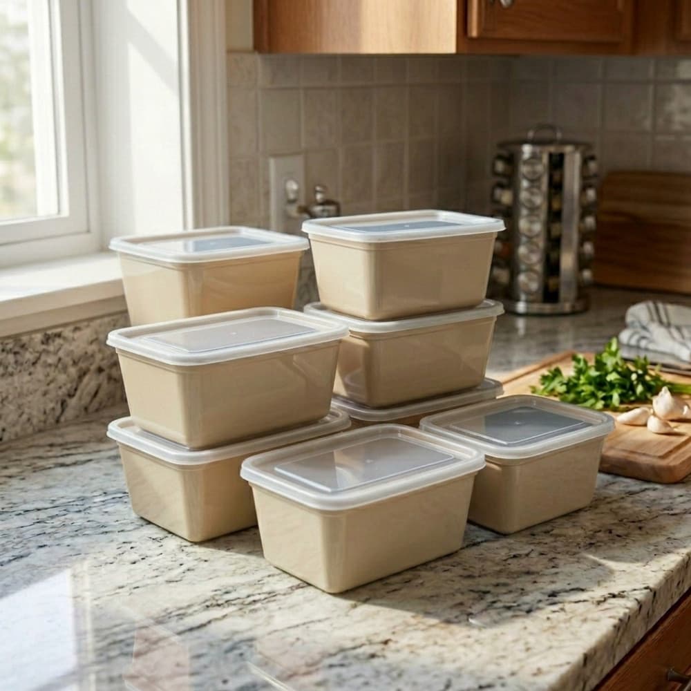 Kit 10 Potes Marmitas 1L 1kg Tampa Color -> BPA FREE Vasilhas Freezer Microondas banho maria lavavel