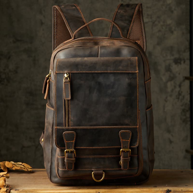 Saco de viagem ao ar livre saco de escola de couro genuíno único na moda artesanal Crazy Horse mochila de couro masculin