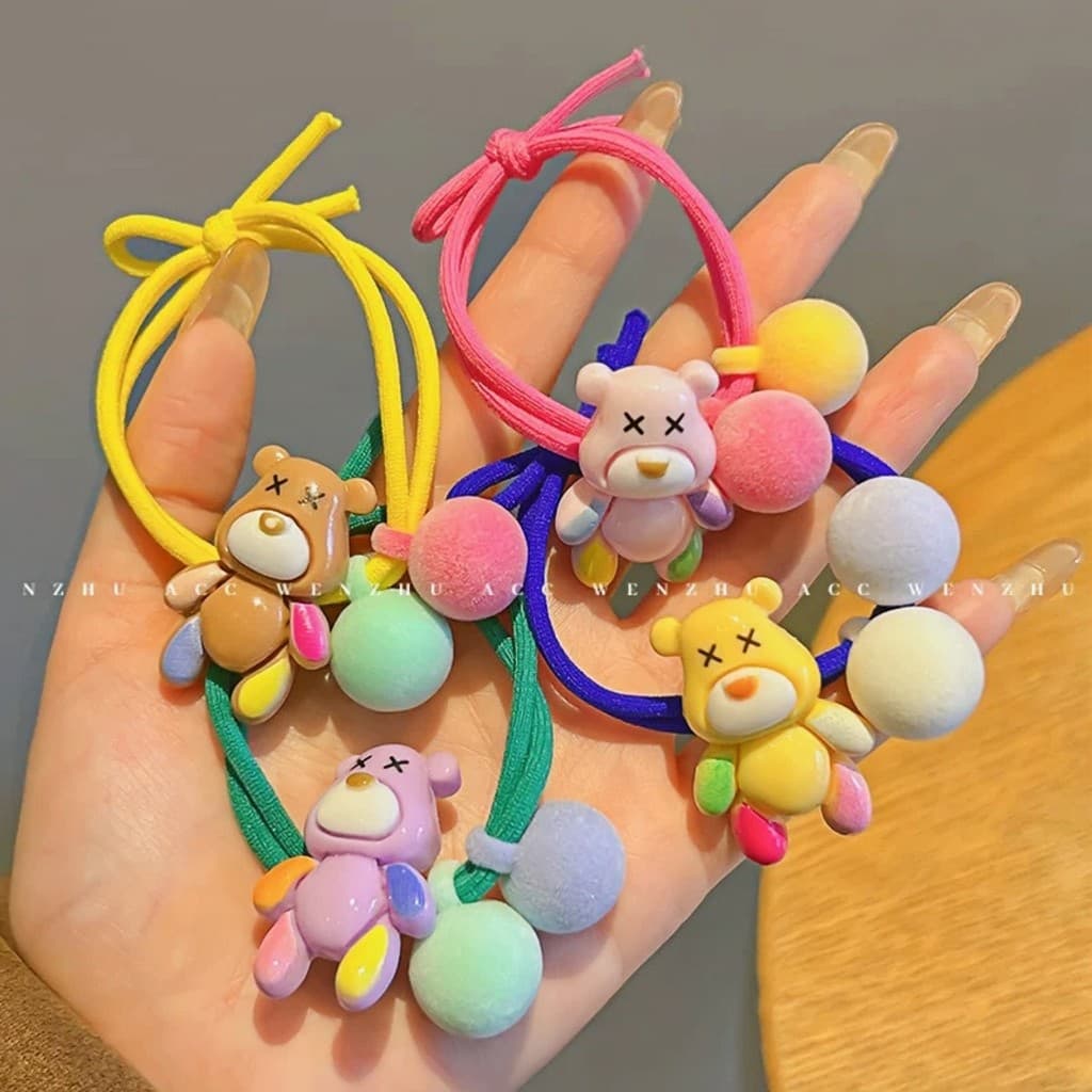 Crianças bonito urso cabeça corda anel de cabelo menina gravata faixa de borracha de cabelo simples alta elástica acessó