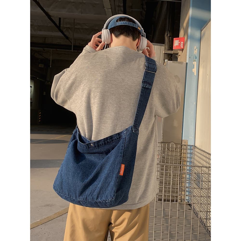 Bolsa mensageiro masculina de grande capacidade, bolsa jeans de lona Casual japonesa, bolsa de ombro feminina, estudante